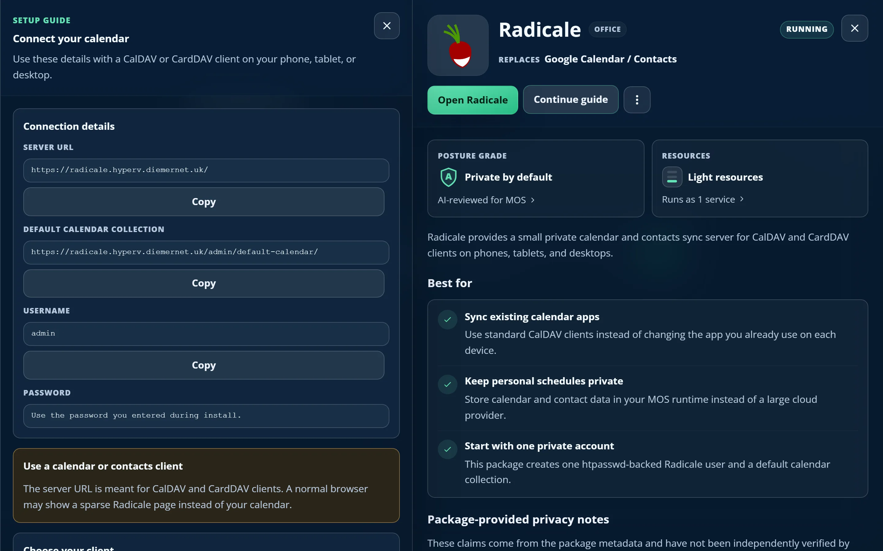 A per-app setup guide with per-device steps beside the app's detail view